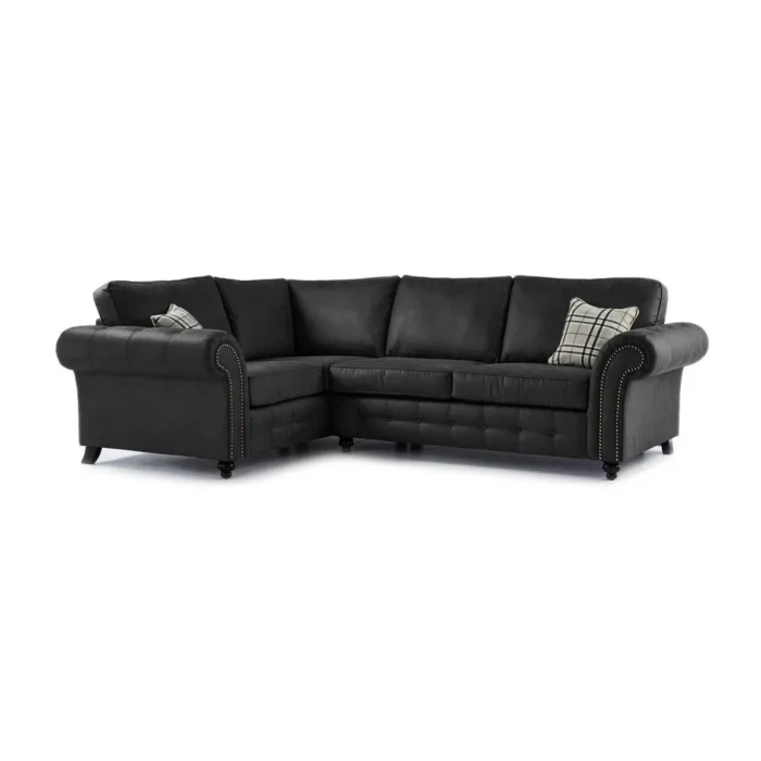 Oakland Left Hand Faux Leather Corner Sofa Black – Sofa Sense