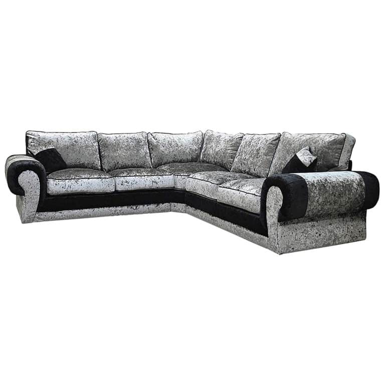 Tango Large Corner Crushed Velvet Silver & Black Sofa Sense