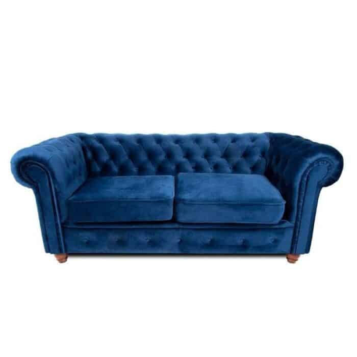 Chesterfield 3 Seater Velvet Sofa Blue – Sofa Sense