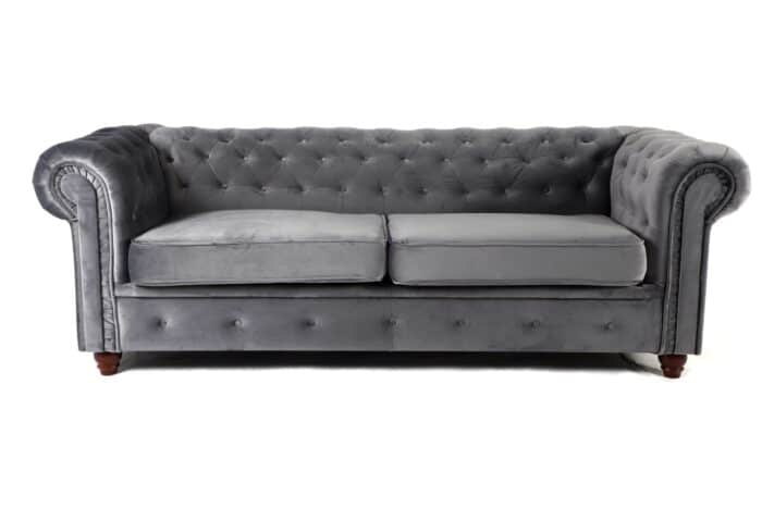 Chesterfield 2 Seater Velvet Sofa Grey – Sofa Sense